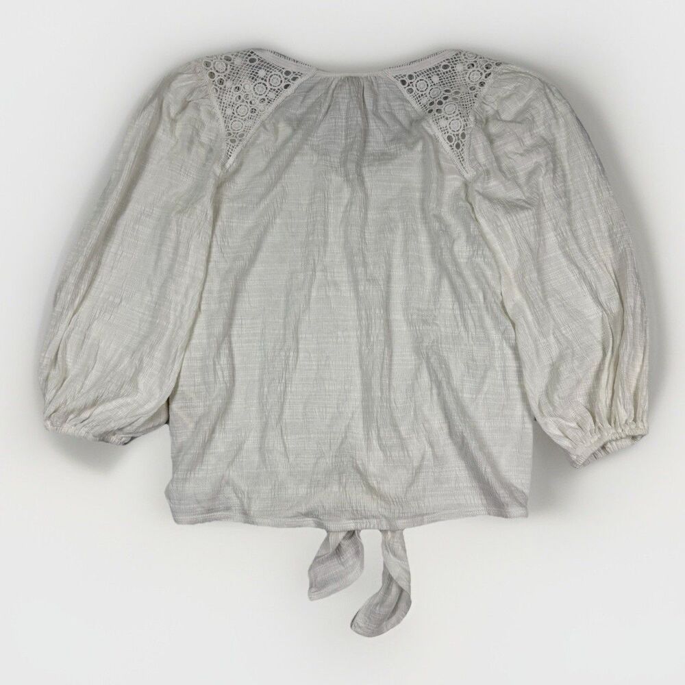 NEW White Tie Front Top Max Studio Small Cottagecore Boho Crochet Lace‎ Gauze - Picture 2 of 10